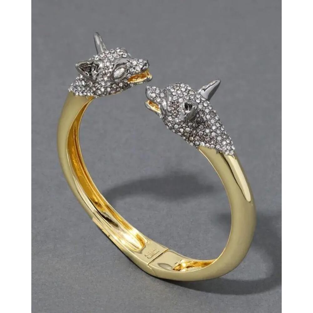Alexis Bittar Crystal Pave Fox Heads Open Cuff Bracelet